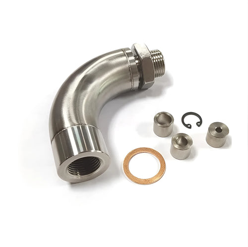 Brass M18 x 1.5 automotive temperature sensor adapter on a white background.