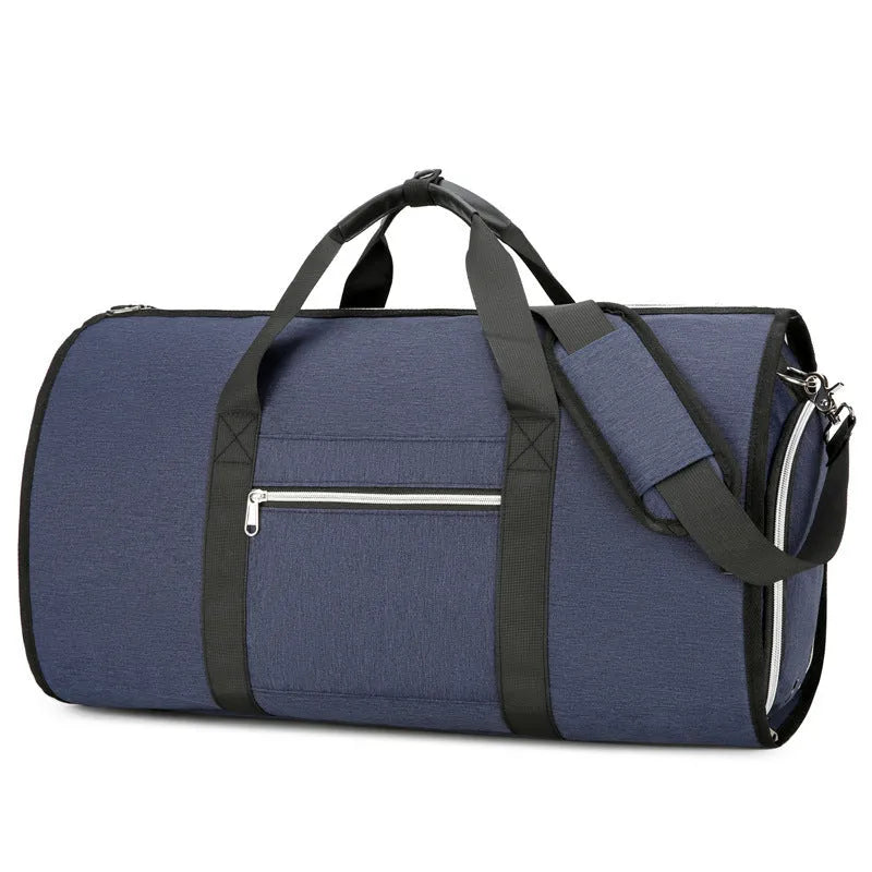 Oxford cloth sports storage bag with waterproof lining in grey colour showing dry wet separation compartments
