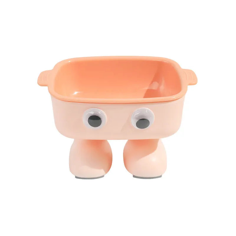 Green robot-shaped elevated cat bowl with tilted design and detachable inner component
