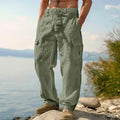 Men's cotton wide-leg trousers in light army green colour with casual mid waist design