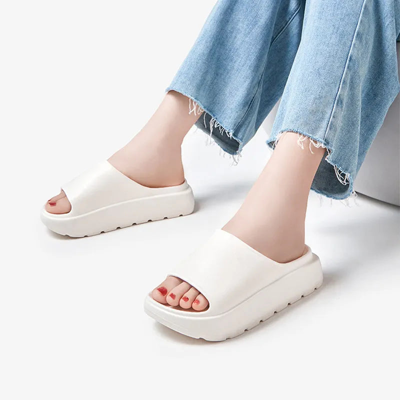 Women's fish mouth shoes slippers with thick 5.5cm EVA soles in beige, black, khaki, rose red colours