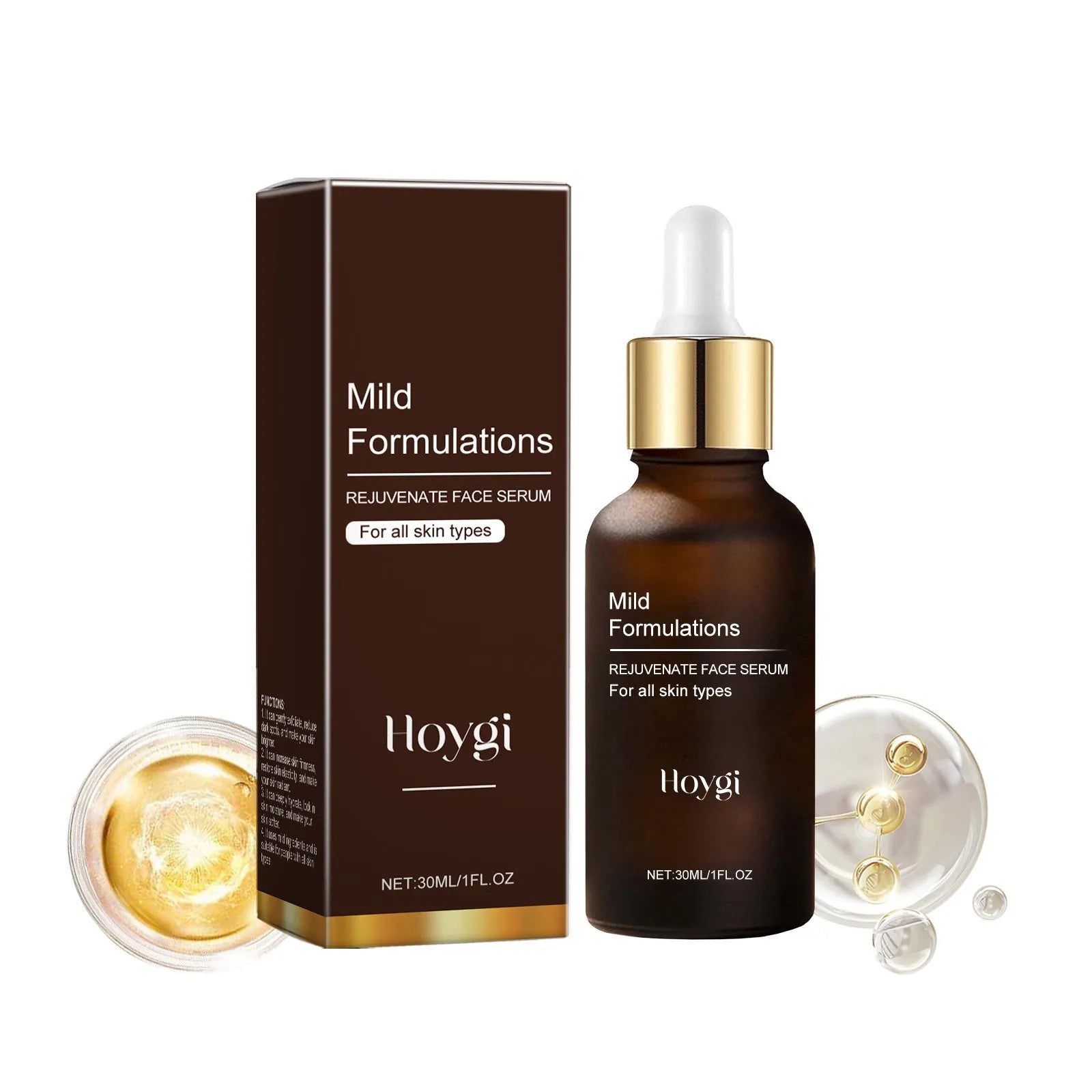 Square 30ml facial essence bottle with hyaluronic acid and vitamin C for skin hydration