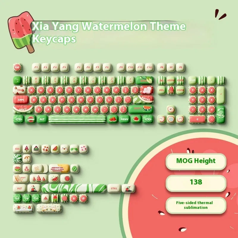 Watermelon theme sublimation printed PBT mechanical keyboard key caps with mushroom type design
