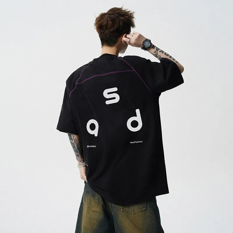 Cotton letter print t-shirt in black and white colours showing front design and round neckline