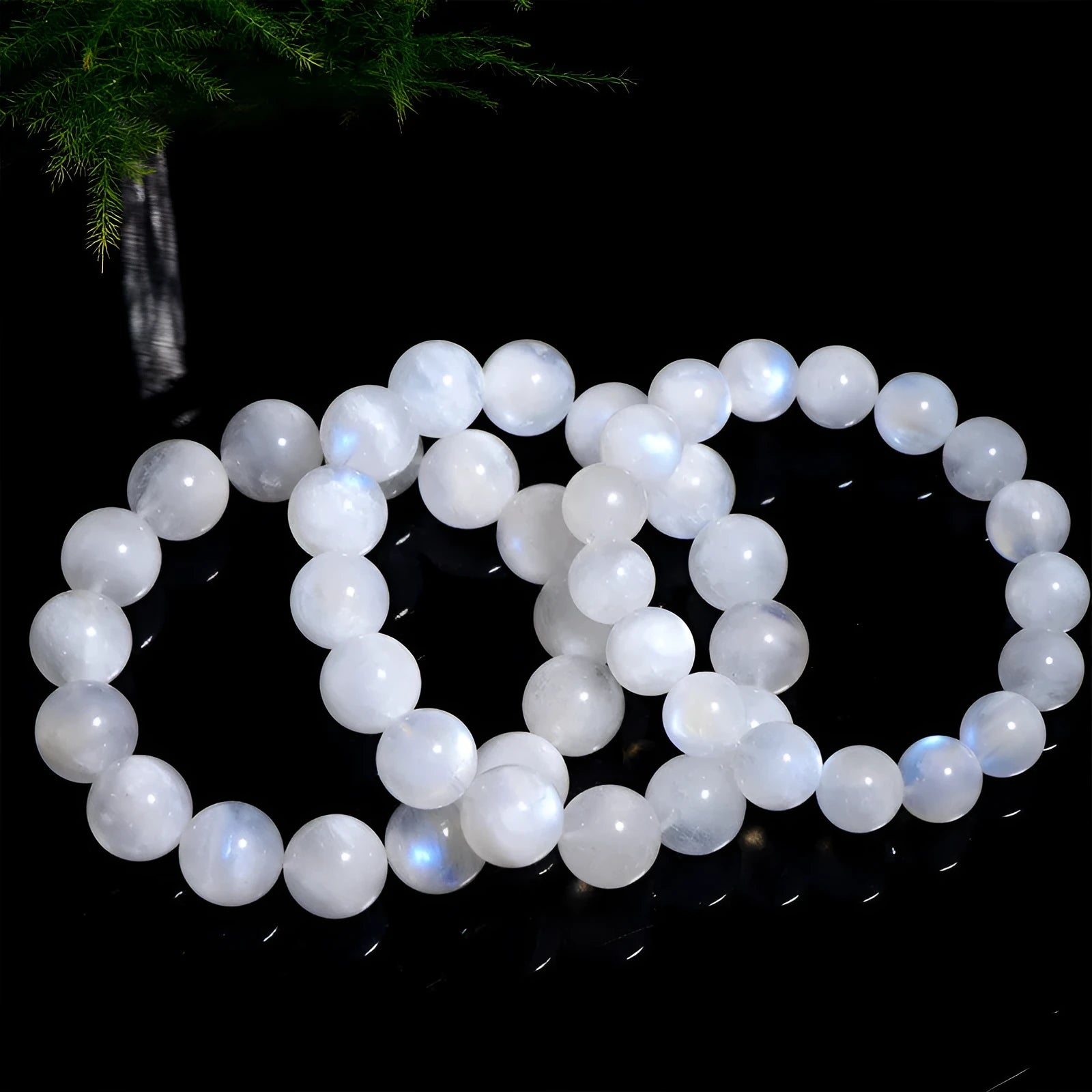 Natural moonstone blue moonlight round bead bracelet with geometric polished beads