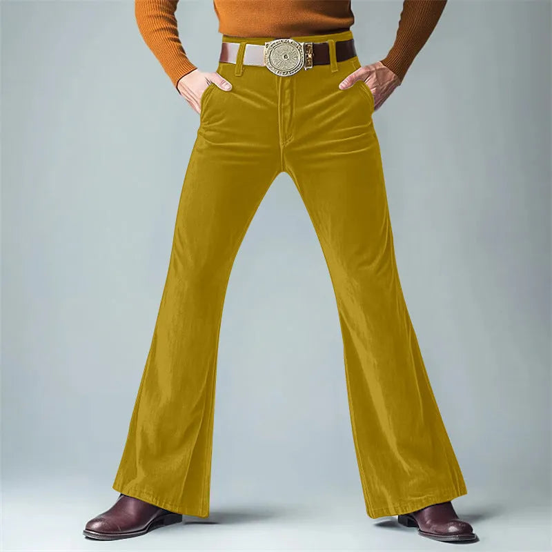 Men's gold velvet slim flared trousers in seven colours for banquet and business wear