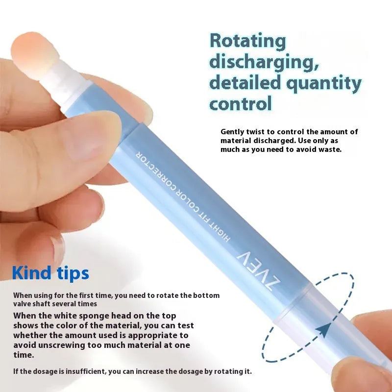 Concealer pen with sponge brush head applicator for clothing, shown in three shade options.