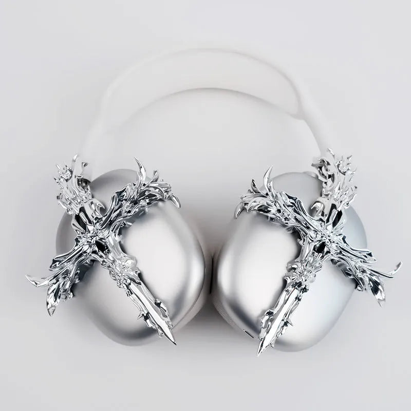 Gothic cross resin headphone cover for Apple AirPods Max in silver colour