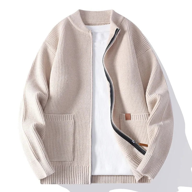 Men's striped cardigan sweater in chemical fibre blend fabric available in multiple colours