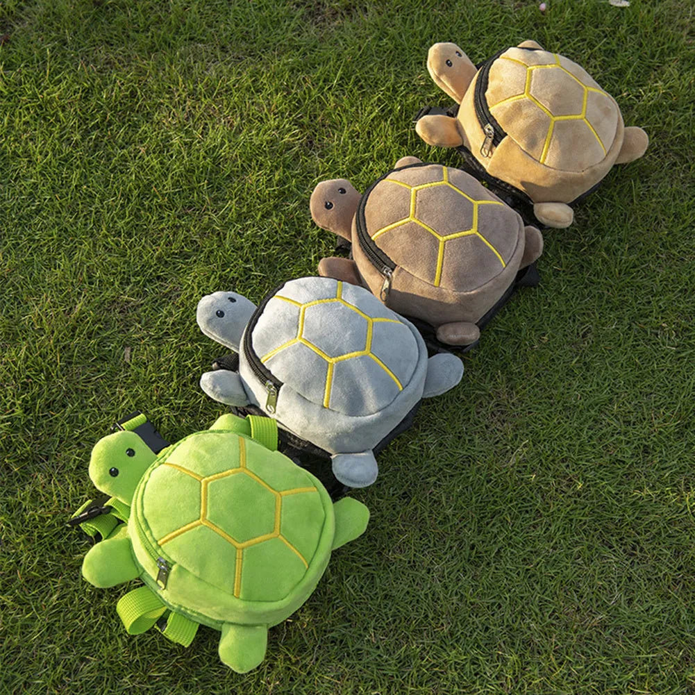 Turtle-shaped velvet dog backpack harness in brown, green, grey or yellow, measuring 20x18cm