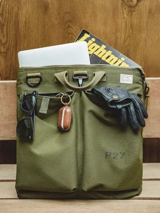 Marden Tooling medium retro canvas crossbody shoulder bag for 15-inch laptops in military green colour
