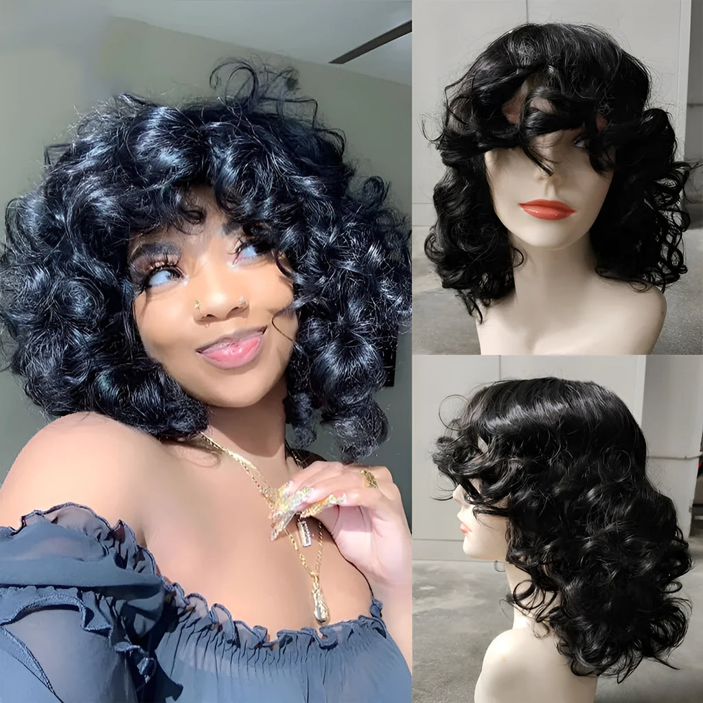 Black synthetic women's wig with long Afro curly hairstyle