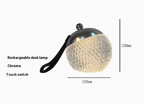 Modern spherical desk lamp in chrome colour with touch dimmable control