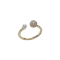 Women's open-end ring with round zircon and thick gold plating in geometric design