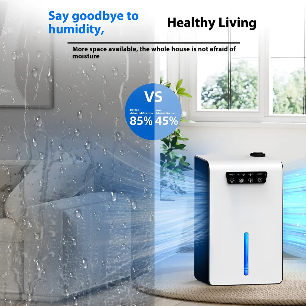 Milky white compact household dehumidifier for bedrooms and small rooms.