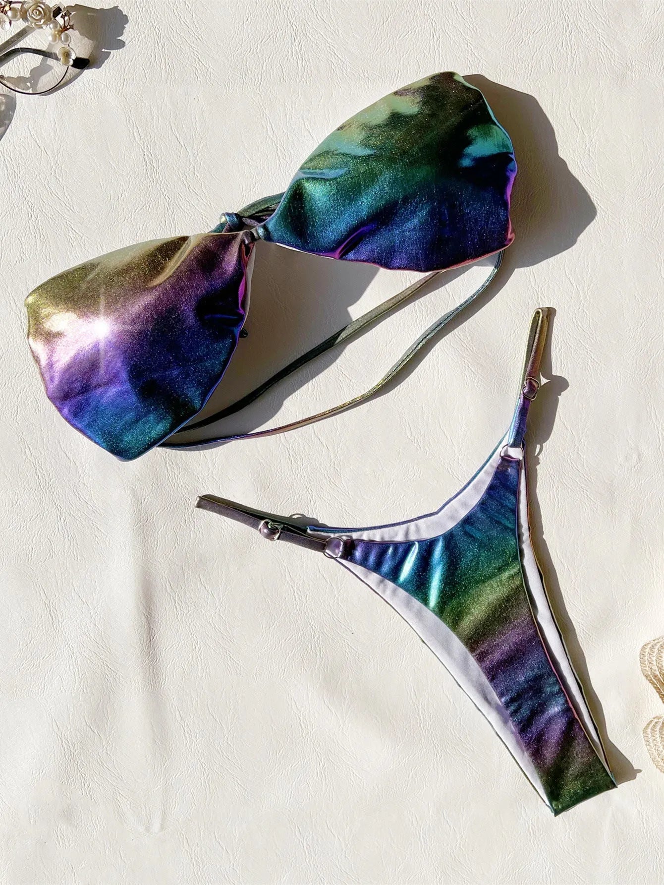 Women's purple gradient bikini swimsuit set on mannequin