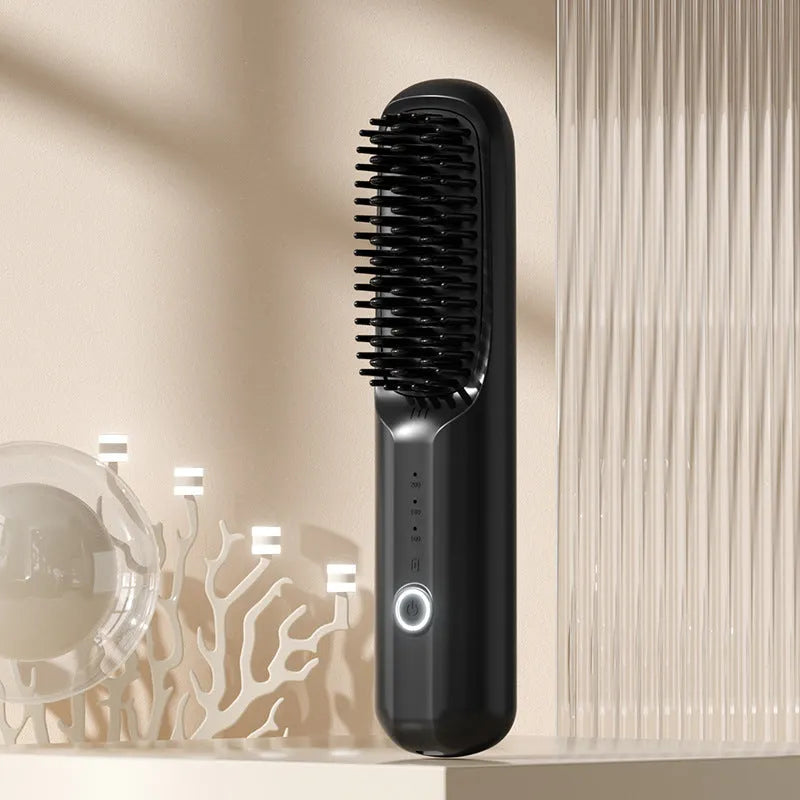 Wireless anion straightening comb in beige white colour with Type-C charging port
