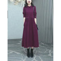 Purplish red women's long sleeve maxi dress with urban style design for autumn and winter wear