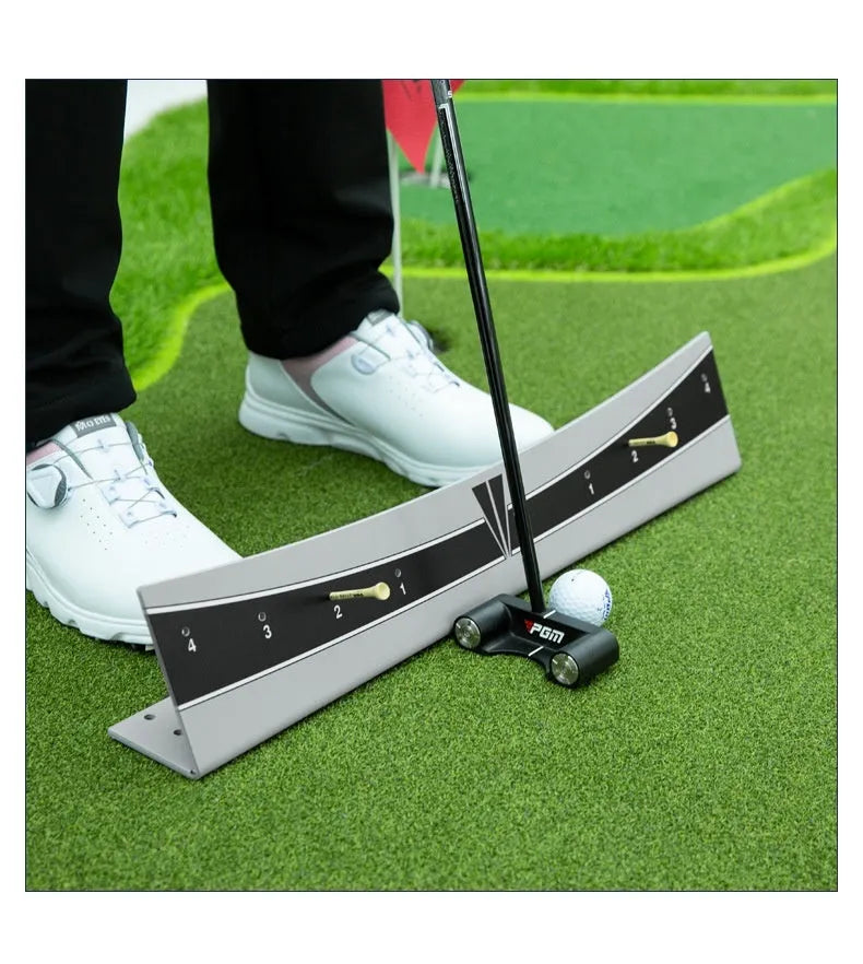 Adjustable golf putter trajectory balance simulator made from white PVC plastic