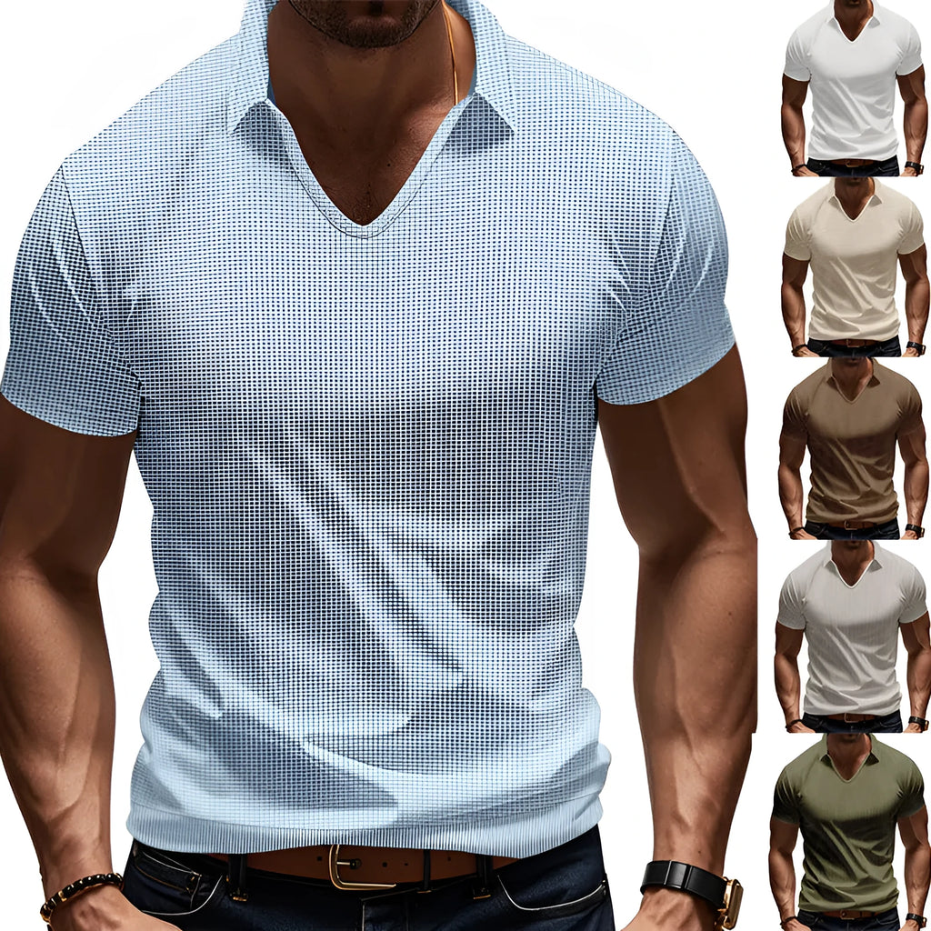 Men's casual V-neck short sleeve t-shirt in loose fit with six colour options