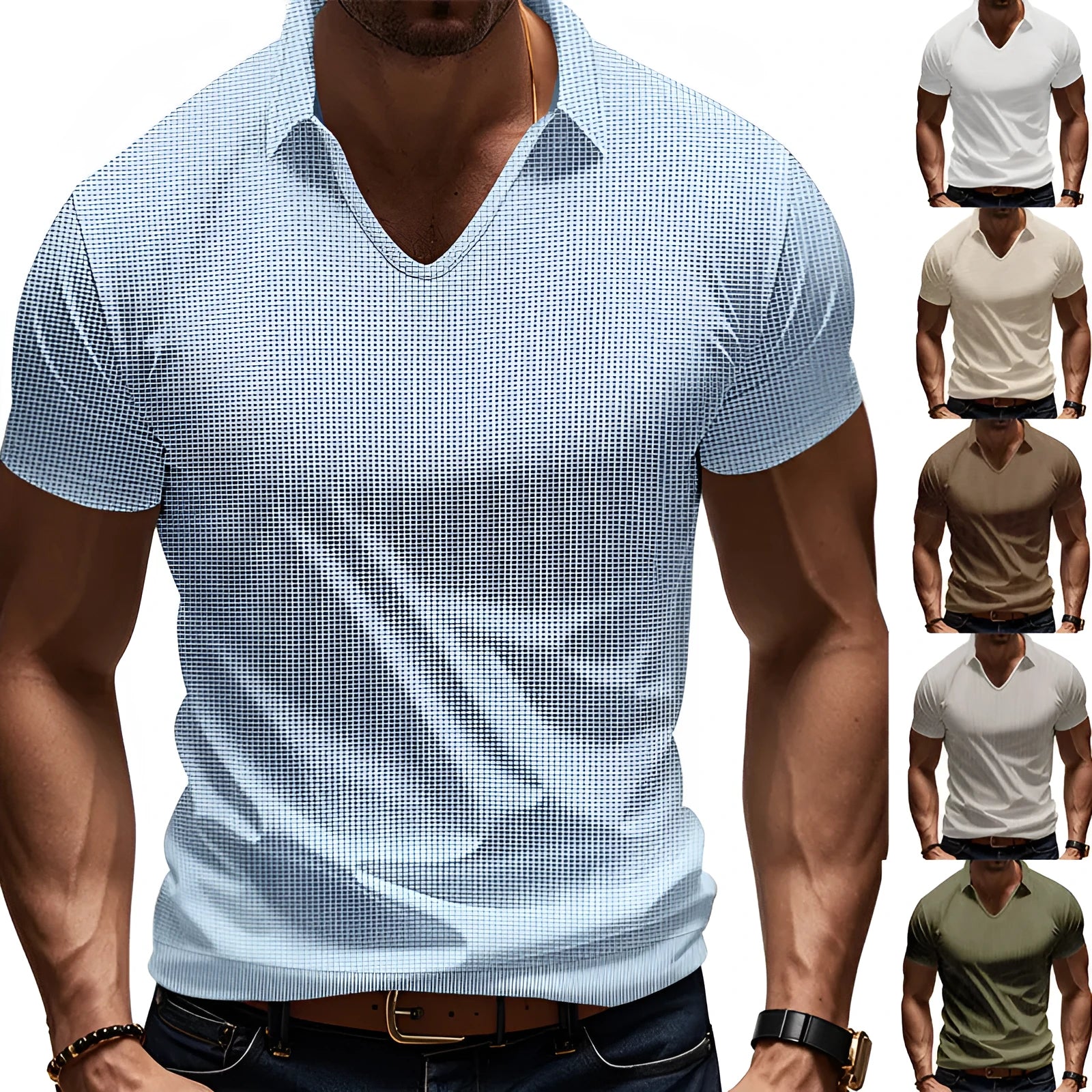 Men's casual V-neck short sleeve t-shirt in loose fit with six colour options