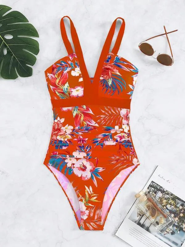 Women's floral print one-piece swimsuit in multiple colour options