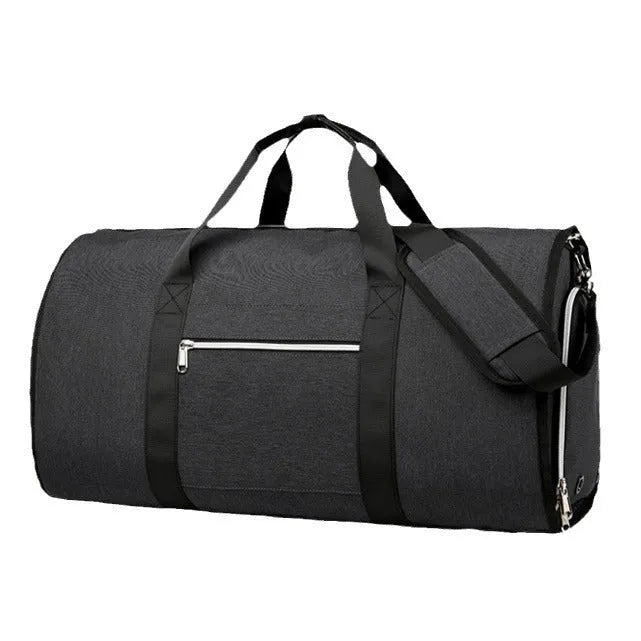 Oxford cloth sports storage bag with waterproof lining in grey colour showing dry wet separation compartments