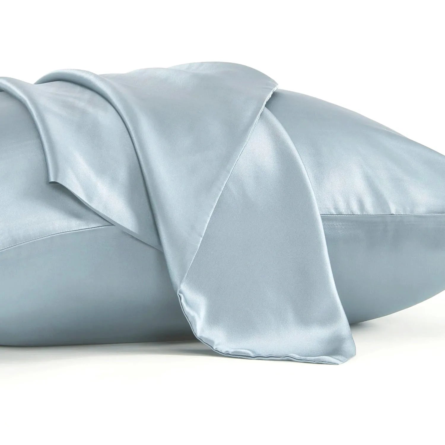 Dark grey 19 momme mulberry silk pillowcase with an envelope closure, laid flat.