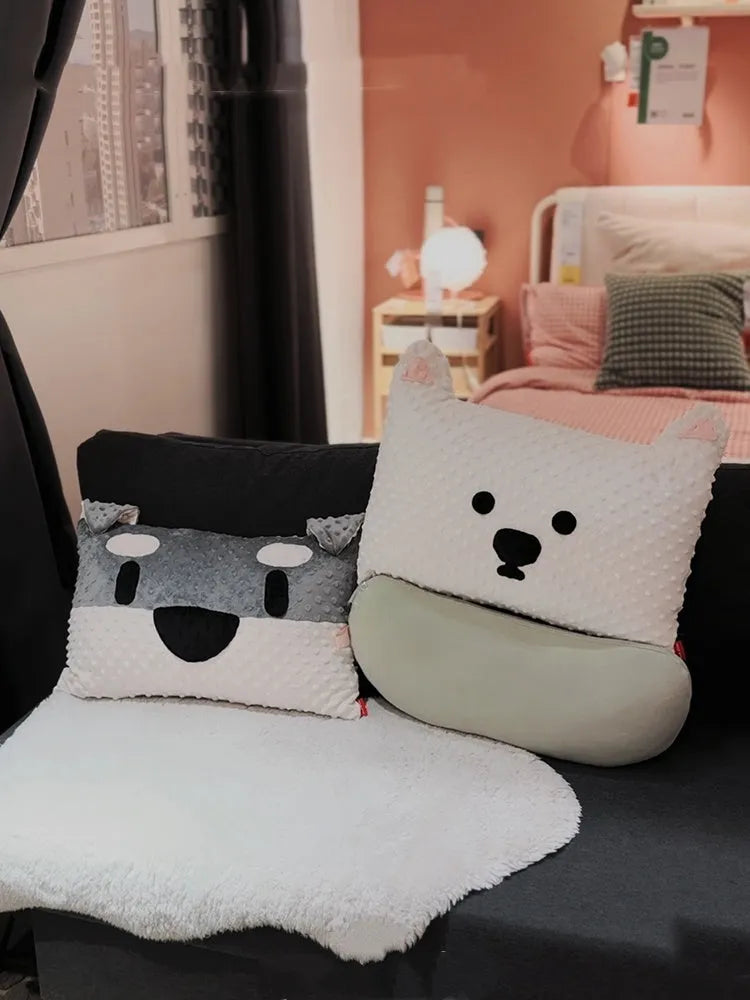 West Highland puppy design pillow in grey or white colours measuring 50x35x18cm