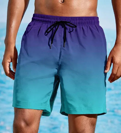 Men's gradient colour sports shorts with 3D digital printing on mesh fabric