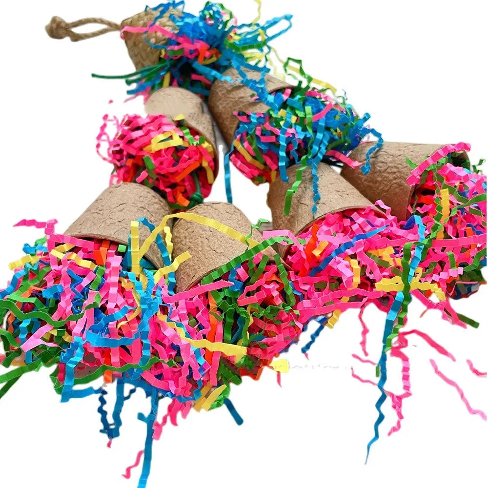 Palm leaf woven paper cup shaped parrot gnawing toy hanging at 38cm height