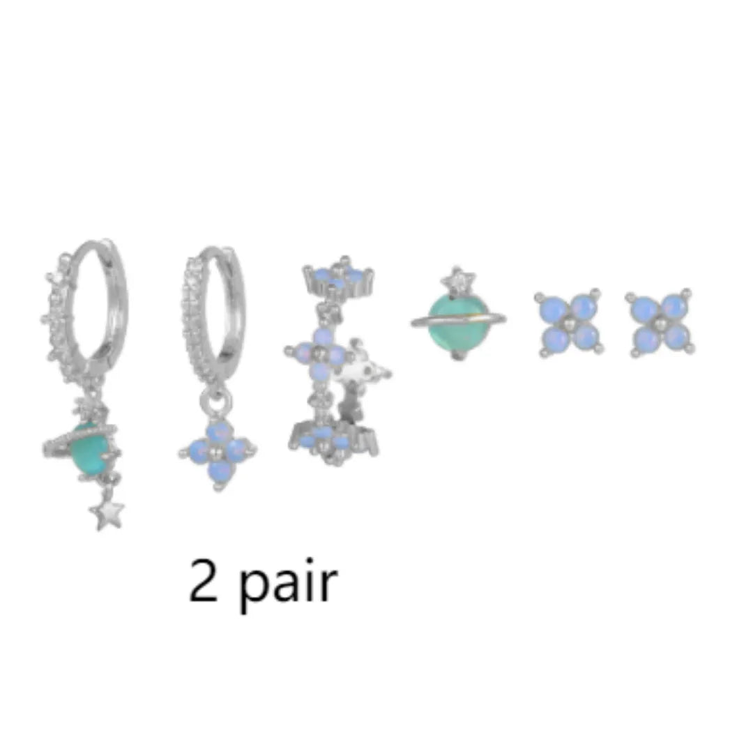 Gold or silver flower nail design ear studs with zircon mosaic accents