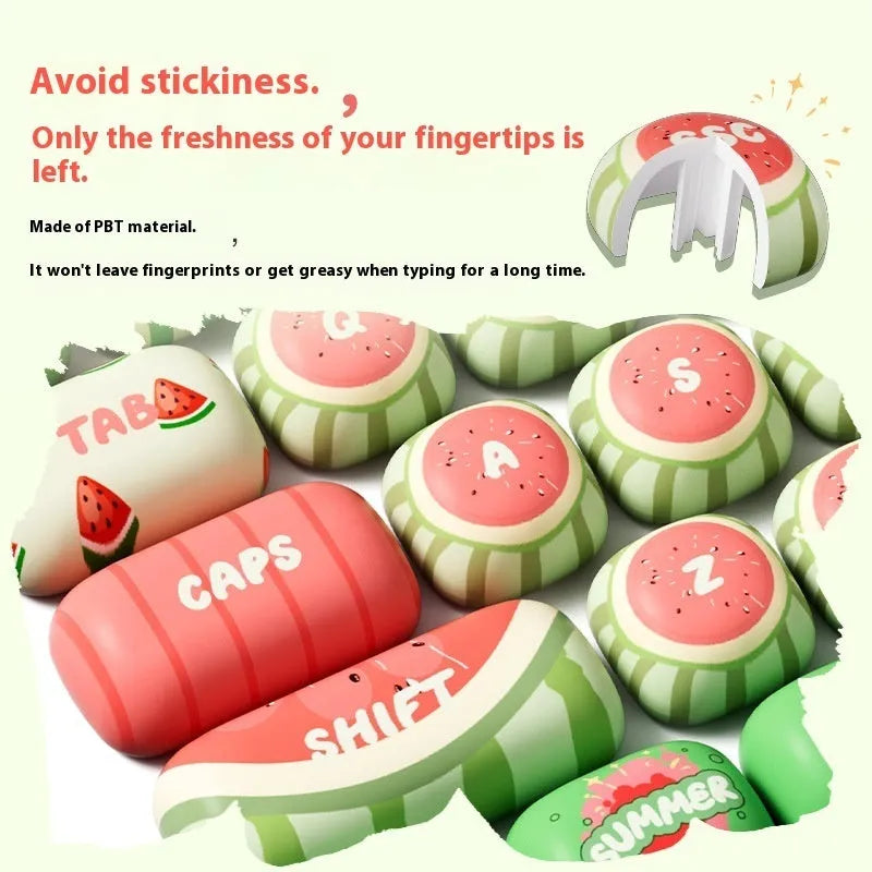 Watermelon theme sublimation printed PBT mechanical keyboard key caps with mushroom type design