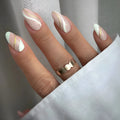 Golden lines plaid pattern nail stickers JF0518 medium drop shape with plastic wearable armour