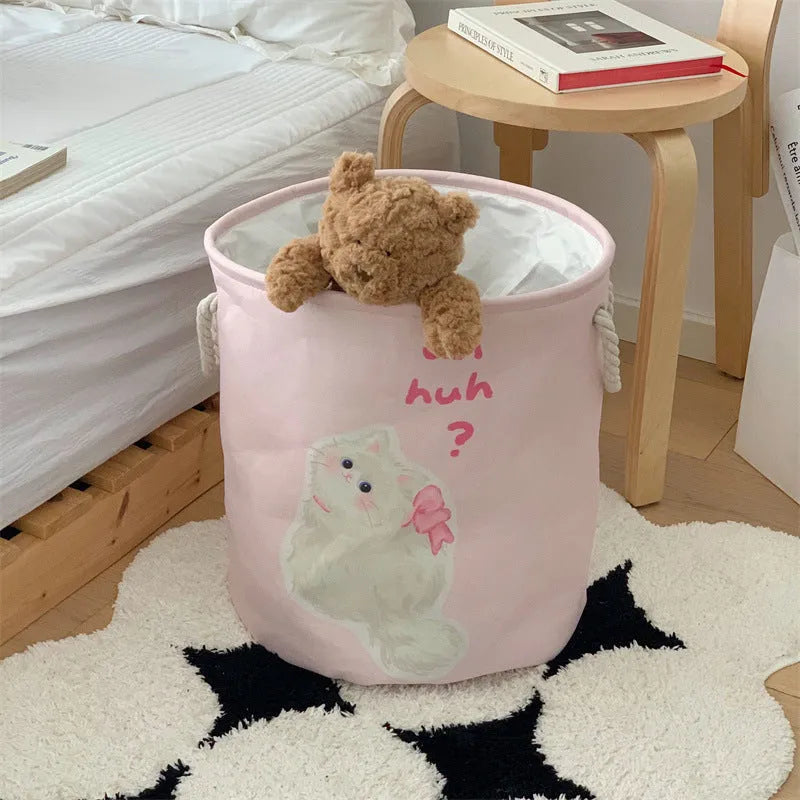 Foldable cotton cloth laundry basket in good night bear colour pattern showing large capacity design