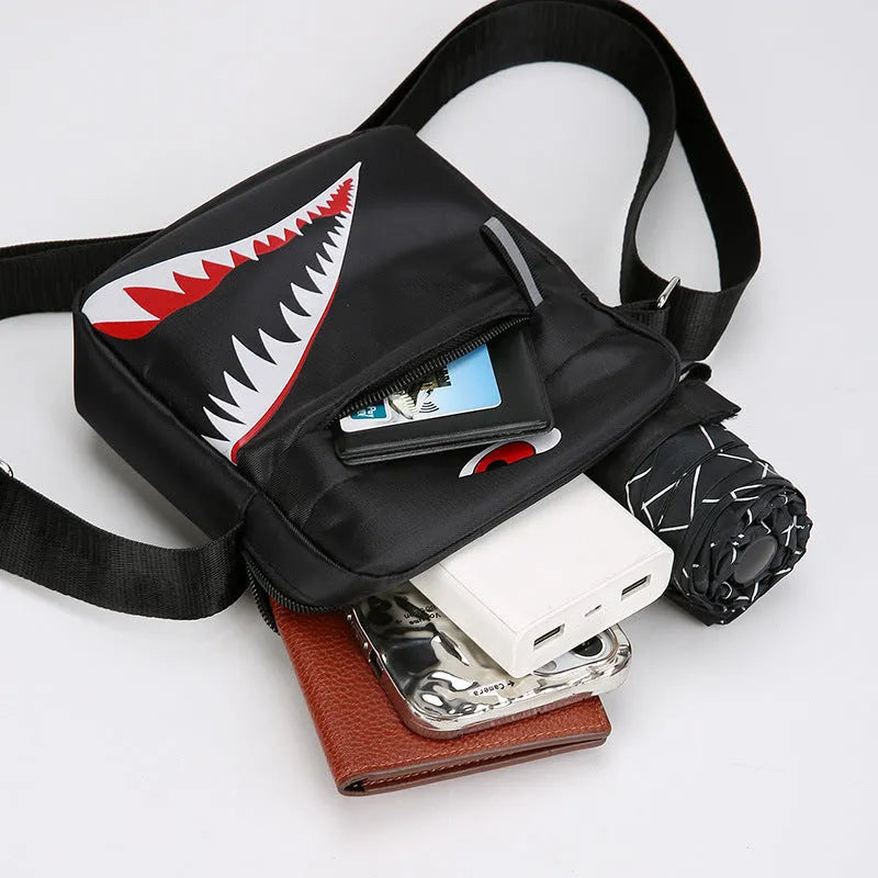 Men's small Oxford cloth crossbody bag with animal print pattern and adjustable shoulder strap
