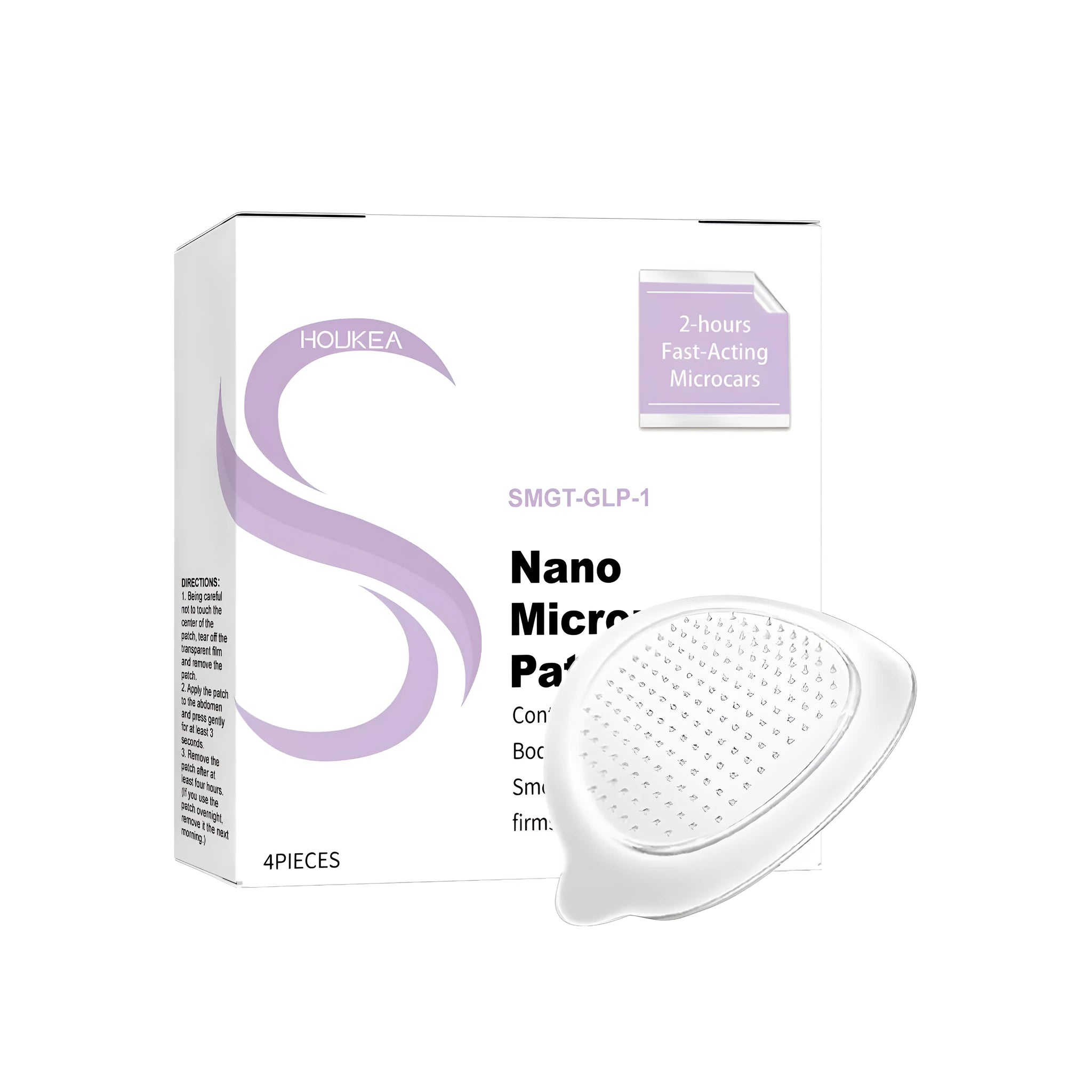 Nano microneedle patch pack containing four adhesive patches with ginger, mugwort root, and GLP-1 ingredients