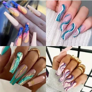 Ballet wave line pattern detachable nail stickers with clear jelly glue packs