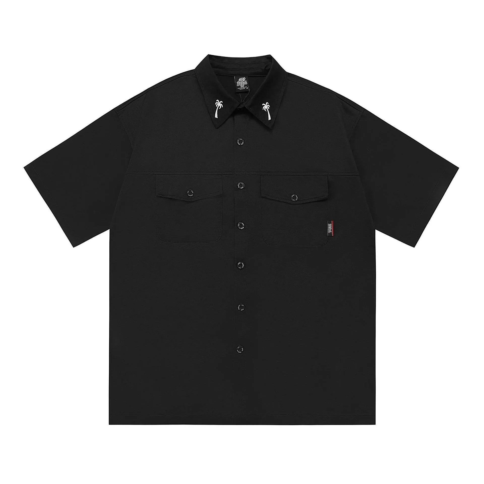 Men's loose fit cotton blend work shirt in black colour with half sleeves