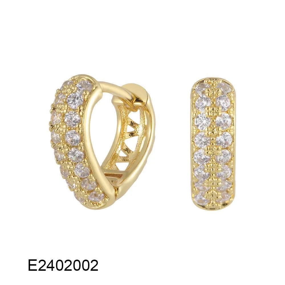Brass gold plated heart shaped zircon ear clip earrings for women with copper alloy and electroplated finish