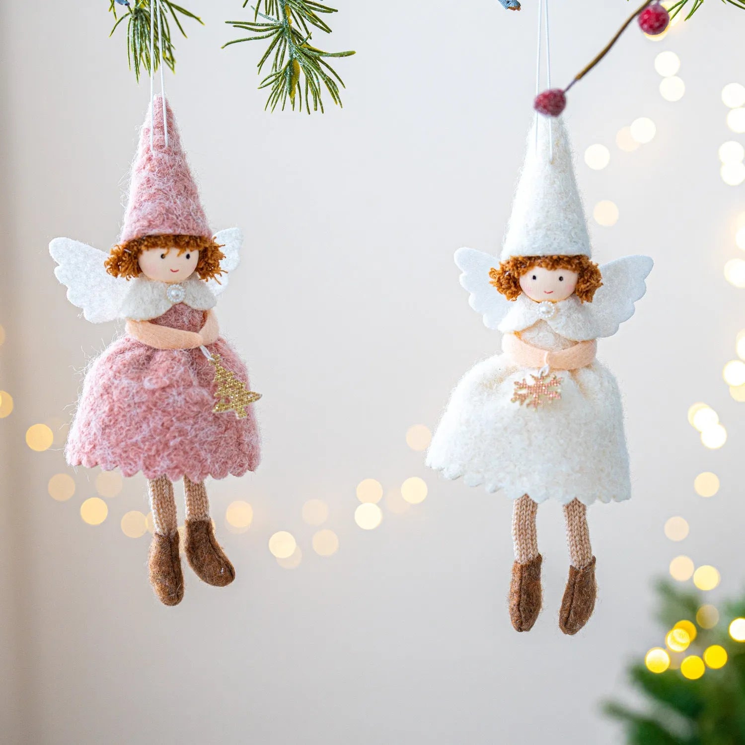White and pink cloth Christmas girl angel skirt felt pendant decoration with modern simplicity design