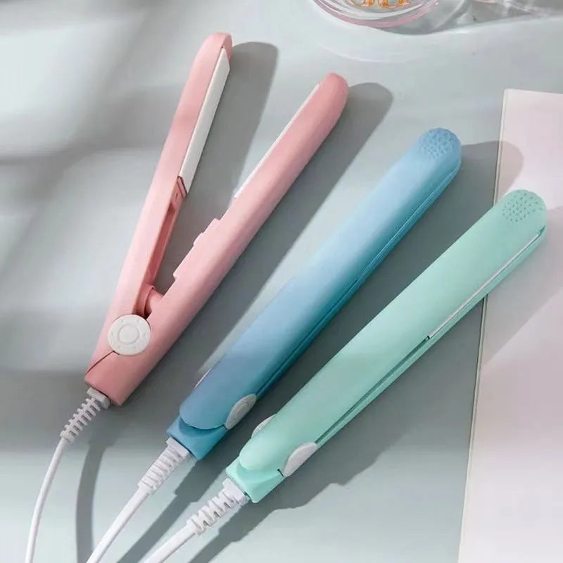 Mini hairdressing splint air bangs hair perm straightener in five colour options with storage boxes