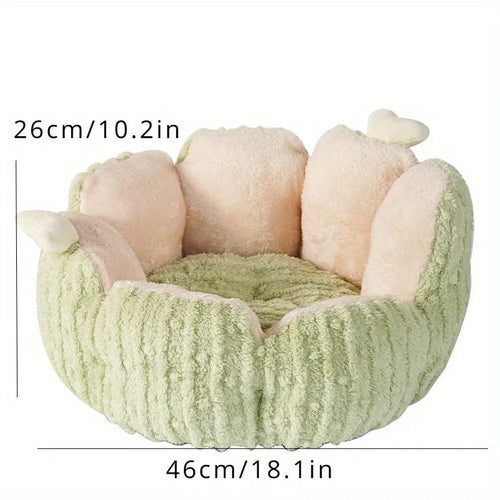 Green cactus pattern soft fabric cat kennel next to a purple one, showing large and small size options.