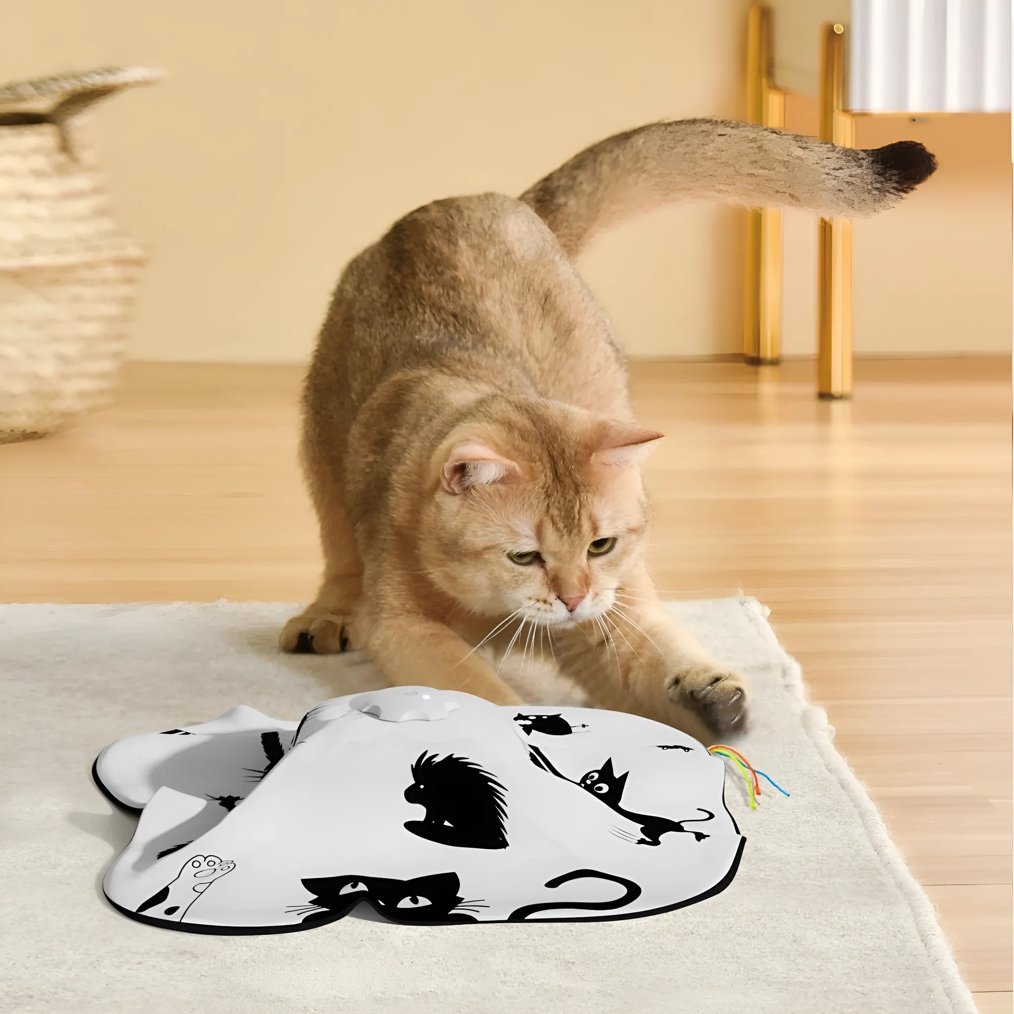 Cat toy with feather teaser wand in picture colour measuring 19.8x11.5x19.5cm