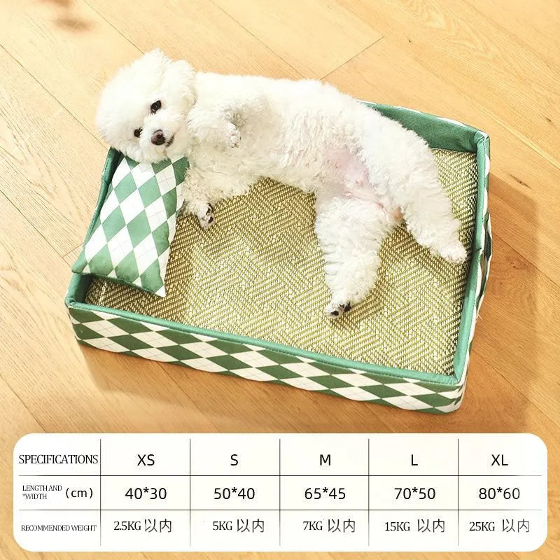 Blue rattan cat bed mat in size L (70x50cm) for a sleeping cat