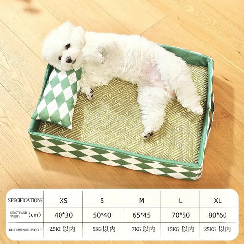 Blue rattan cat bed mat in size L (70x50cm) for a sleeping cat