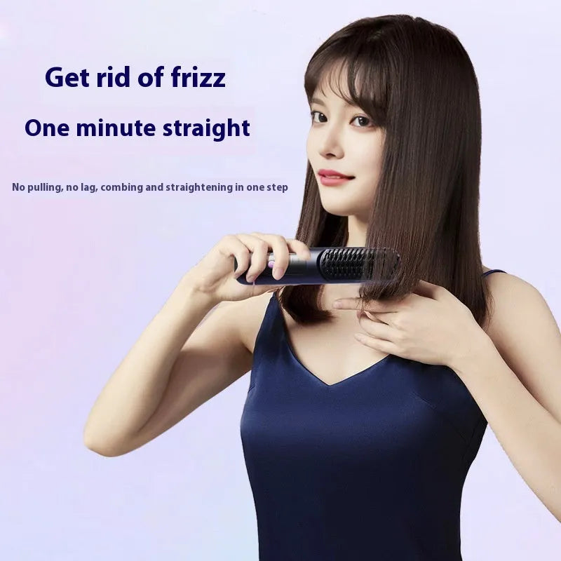 Portable charging negative ion hair comb in blue, grey, or white colours.