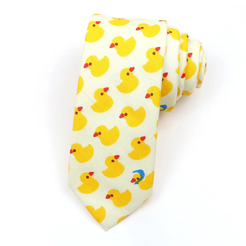 Narrow Korean style cotton bow tie with cartoon print pattern in various colour options
