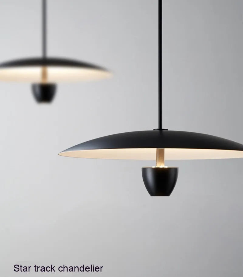 Modern black minimalist chandelier with warm white lighting, 400mm size