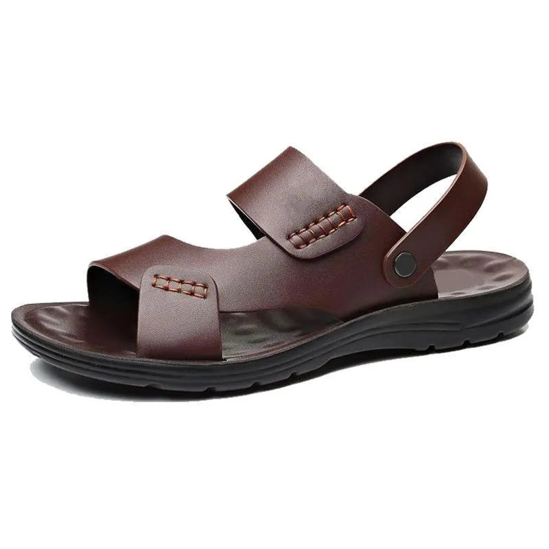 Men's brown and black waterproof plastic casual sandals shown in sizes 39 to 45.